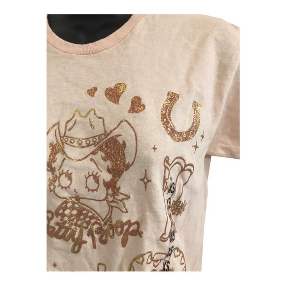Betty Boop salmon peach gold graphic print‎ western themed tshirt size XS new - Picture 5 of 15